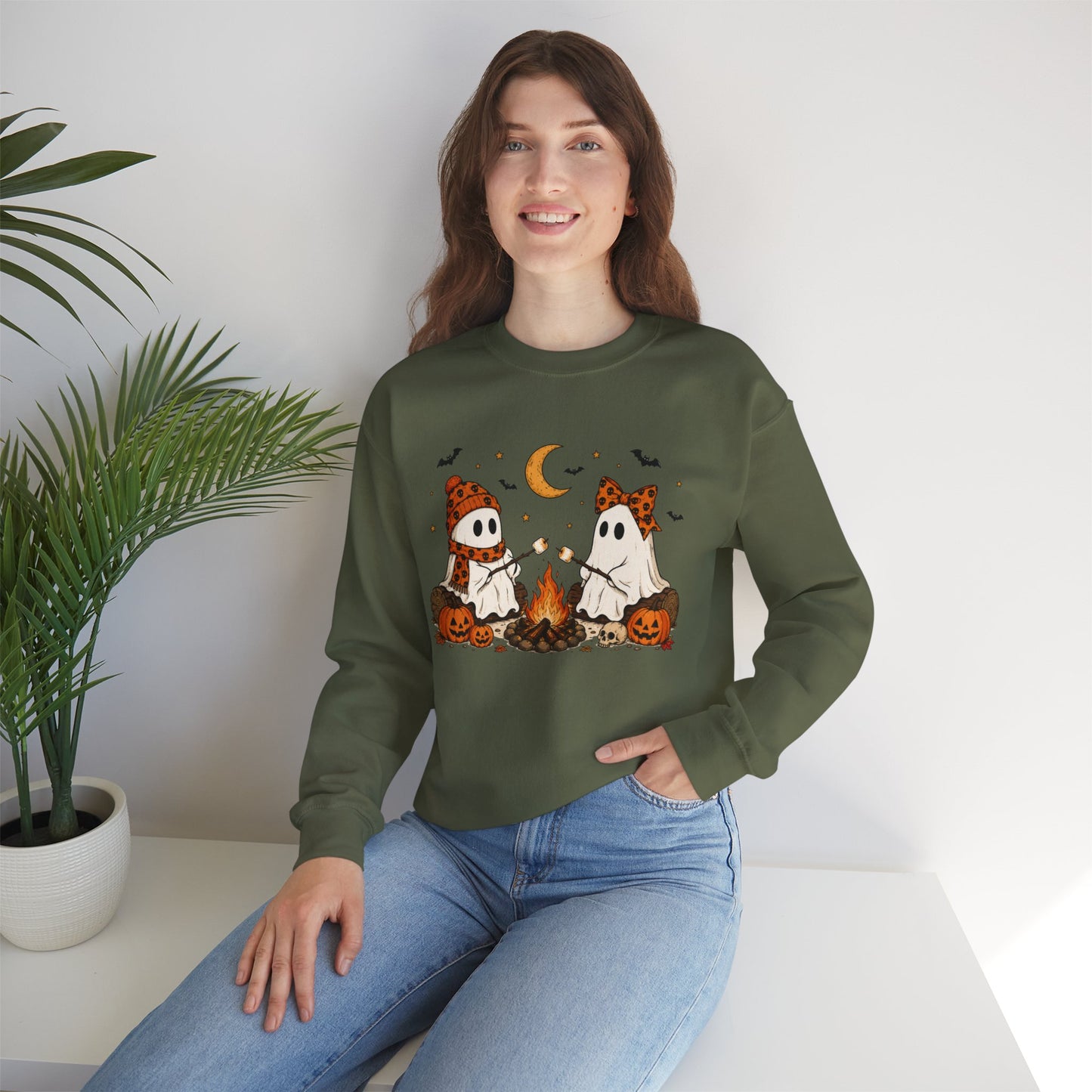 Halloween Ghost Campfire Sweatshirt – Cute Spooky Pumpkin Graphic Crewneck