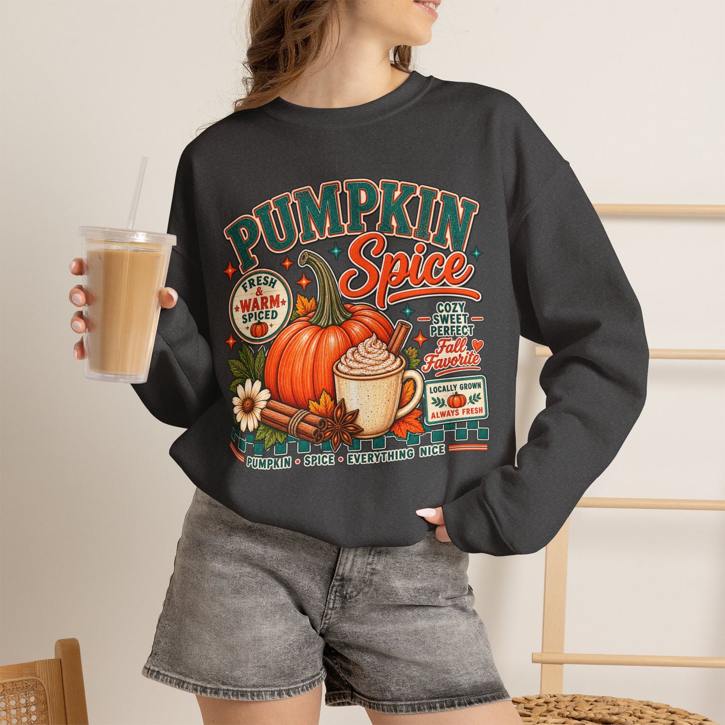 Pumpkin Spice Fall Sweatshirt — Cozy Pumpkin Latte Autumn Graphic