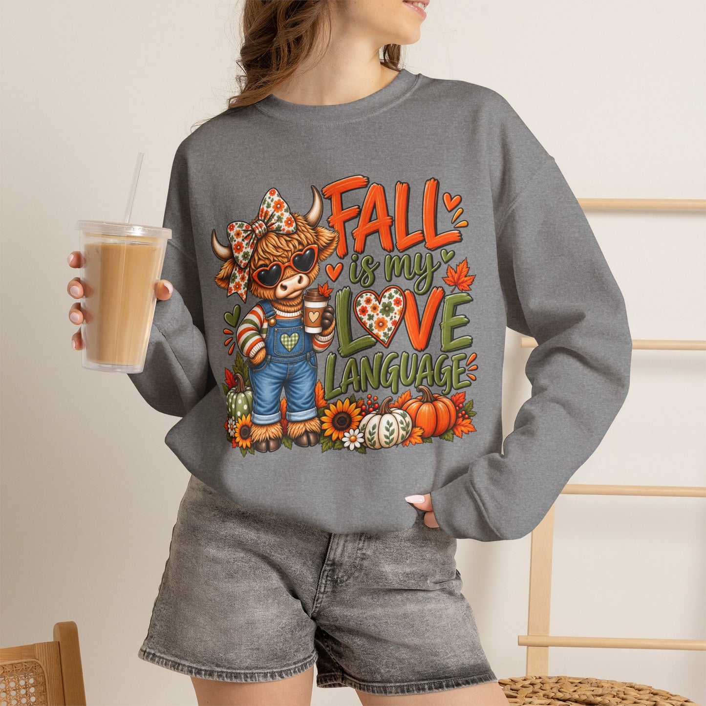 Fall Is My Love Language Sweatshirt — Cute Autumn Cow Graphic Crewneck