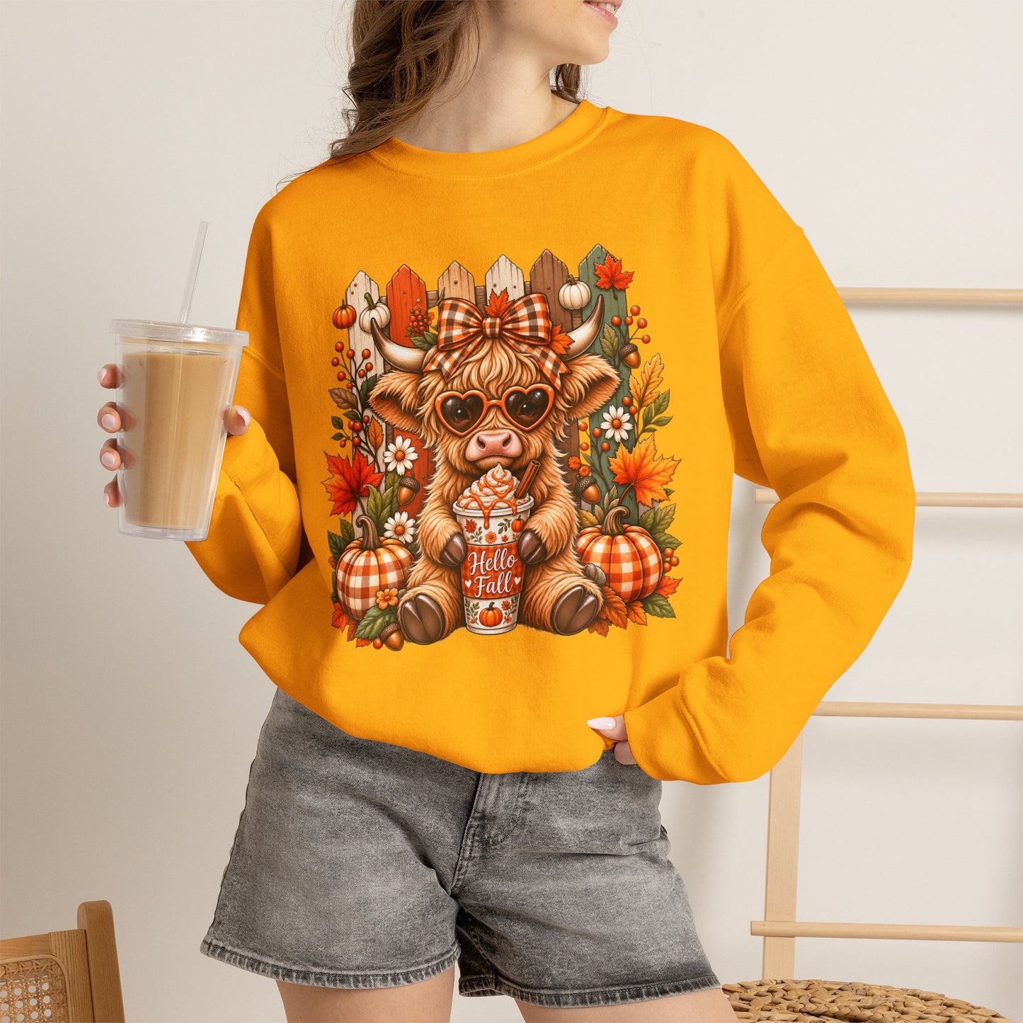 Cute Fall Cow Pumpkin Patch Sweatshirt — Cozy Autumn Crewneck
