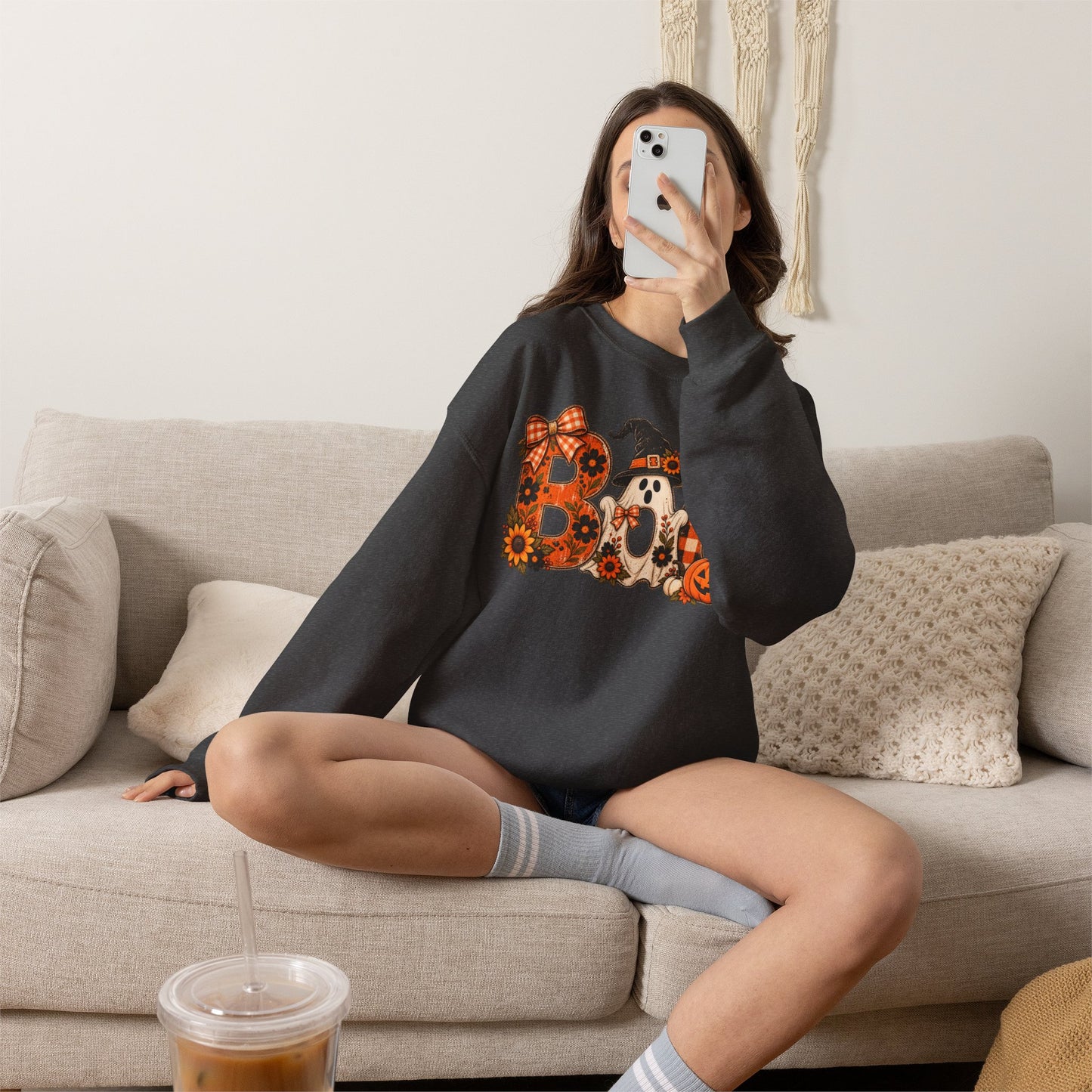Halloween "Boo" Crewneck Sweatshirt — Cute Pumpkin & Ghost Fall Pullover