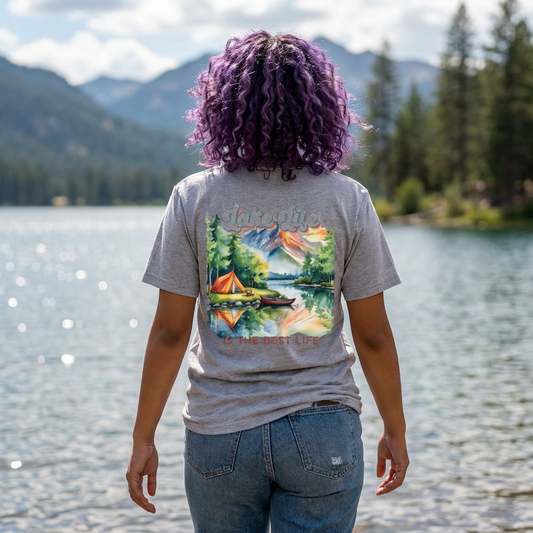 Lake Life Tee — Scenic Boat & Colorful Sky T-Shirt
