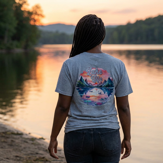 Lake Life T-Shirt — 'Lake Life' Scenic Mountains & Lake Graphic