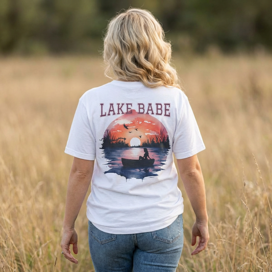 Lake Babe T-Shirt — Sunset Boat Lake Life Tee