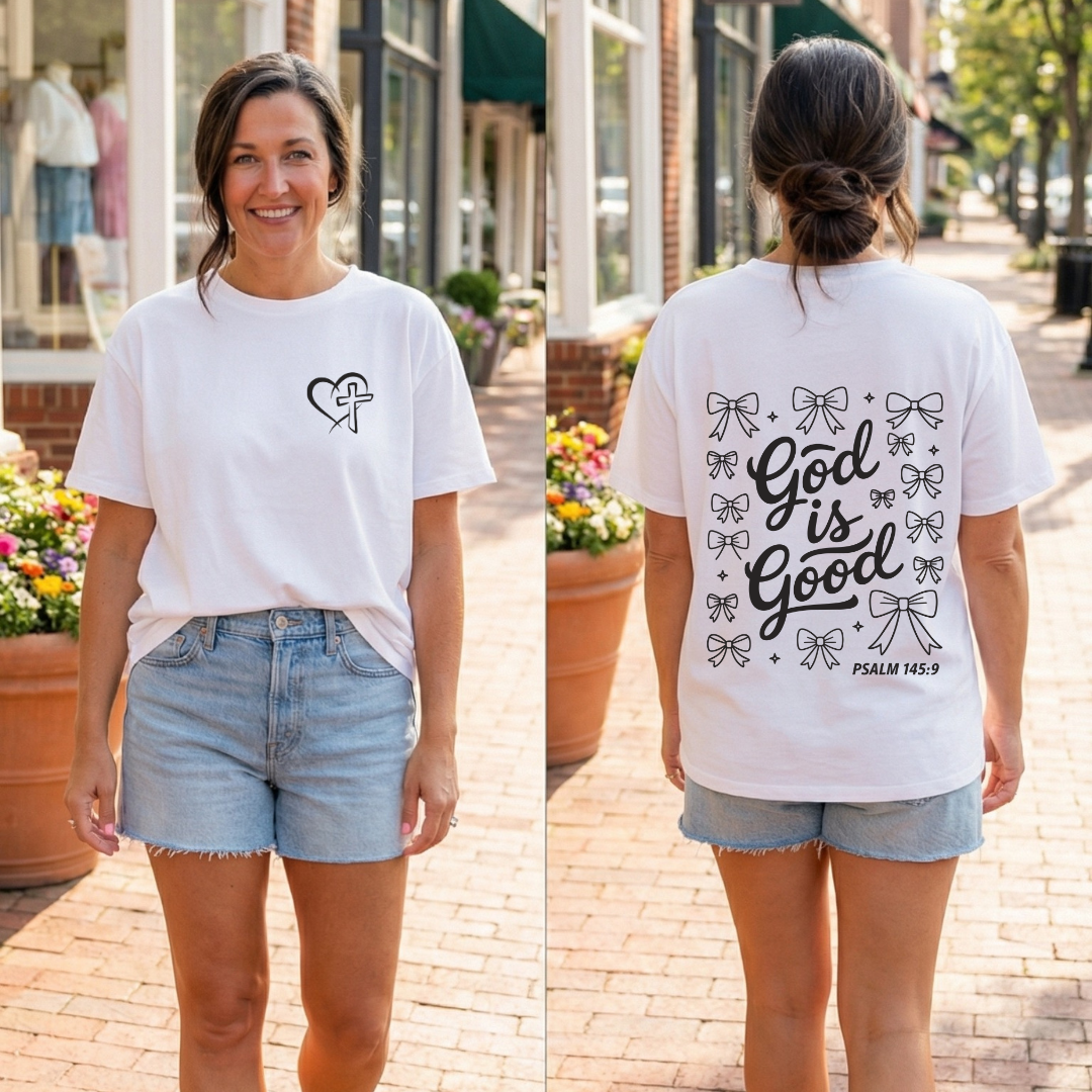 Chest Heart & Cross Christian Tee — Minimal Faith Shirt