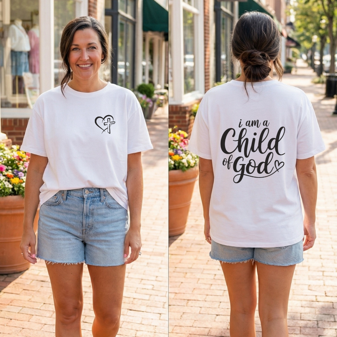 Christian Heart Cross T-Shirt — Small Faith Logo Chest Tee