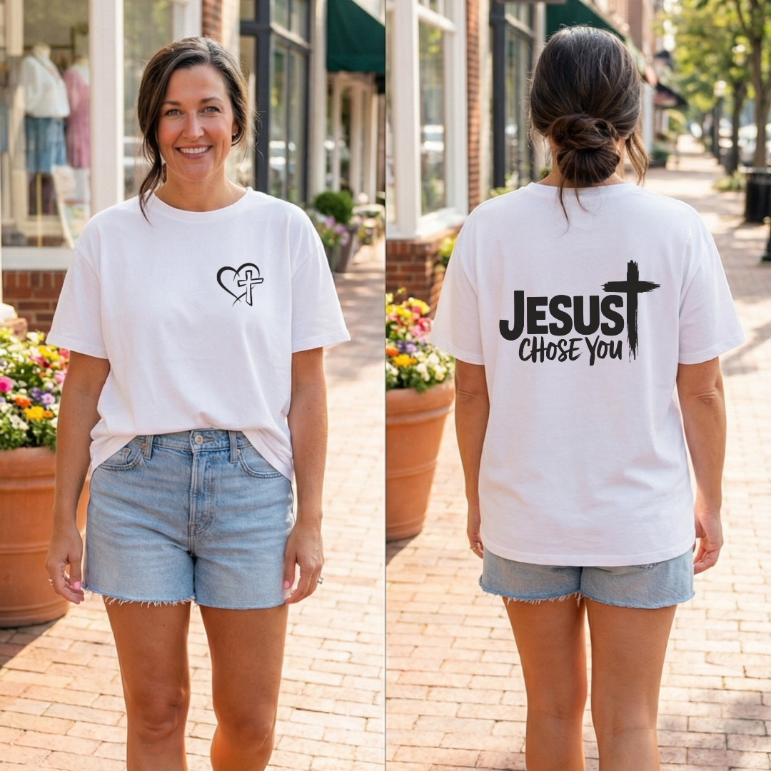 Minimal Heart & Cross Chest T-Shirt — Christian Faith Tee