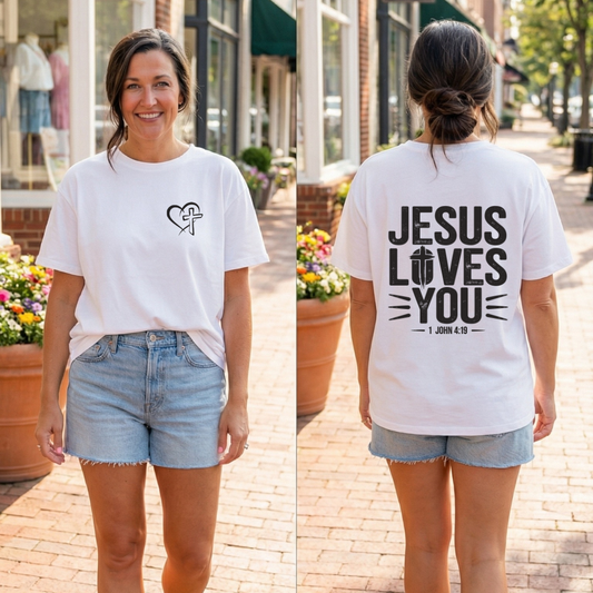 Embroidered Heart & Cross Tee — Christian Minimalist T-Shirt