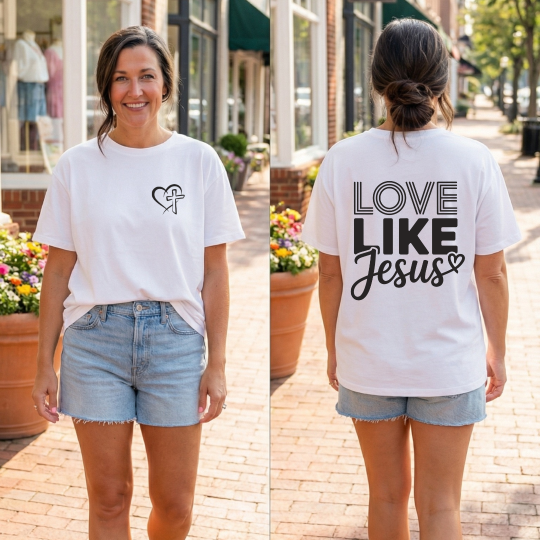 Heart & Cross Minimalist Tee — Small Chest Faith Graphic Shirt