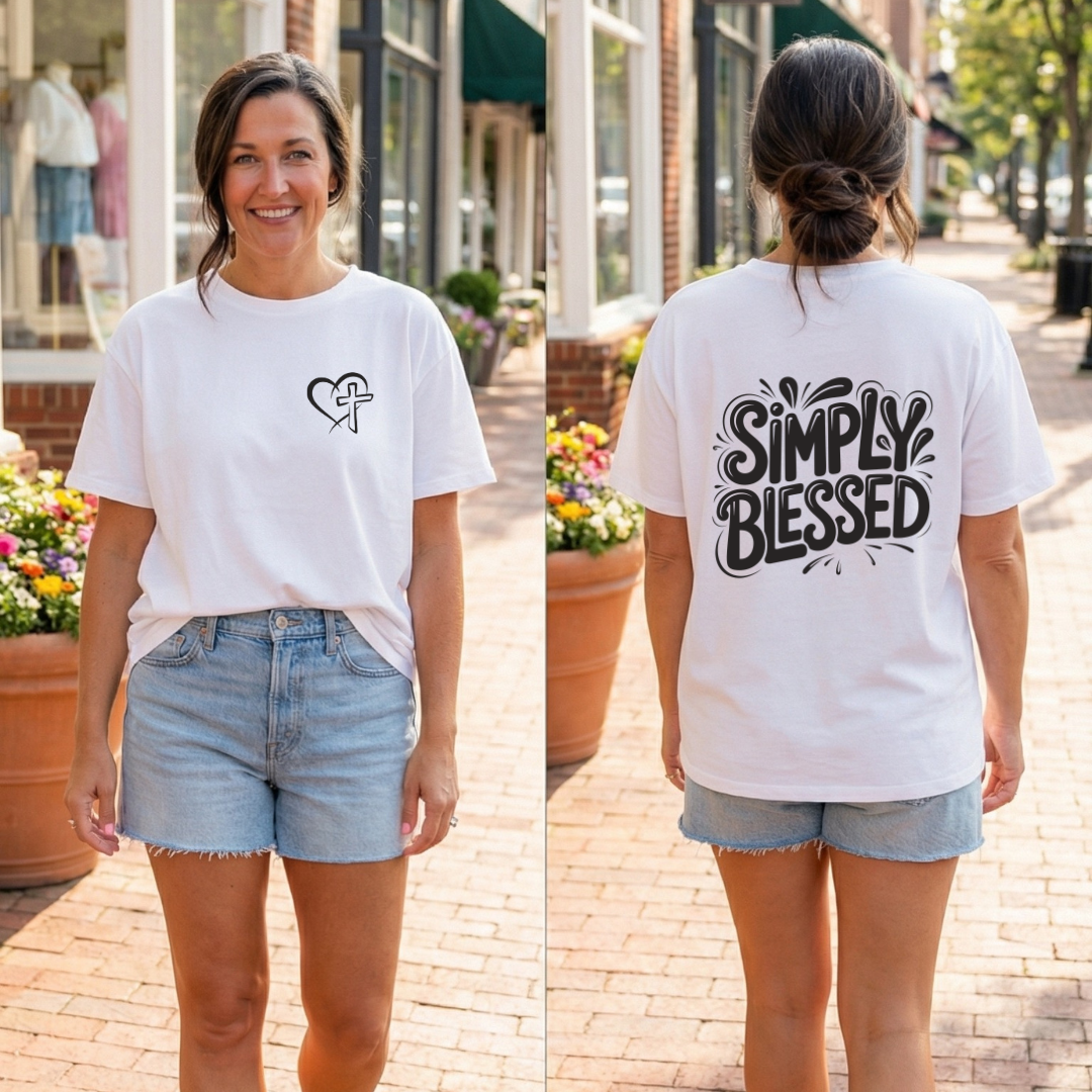 Heart & Cross Minimalist Tee — Small Chest Faith Graphic