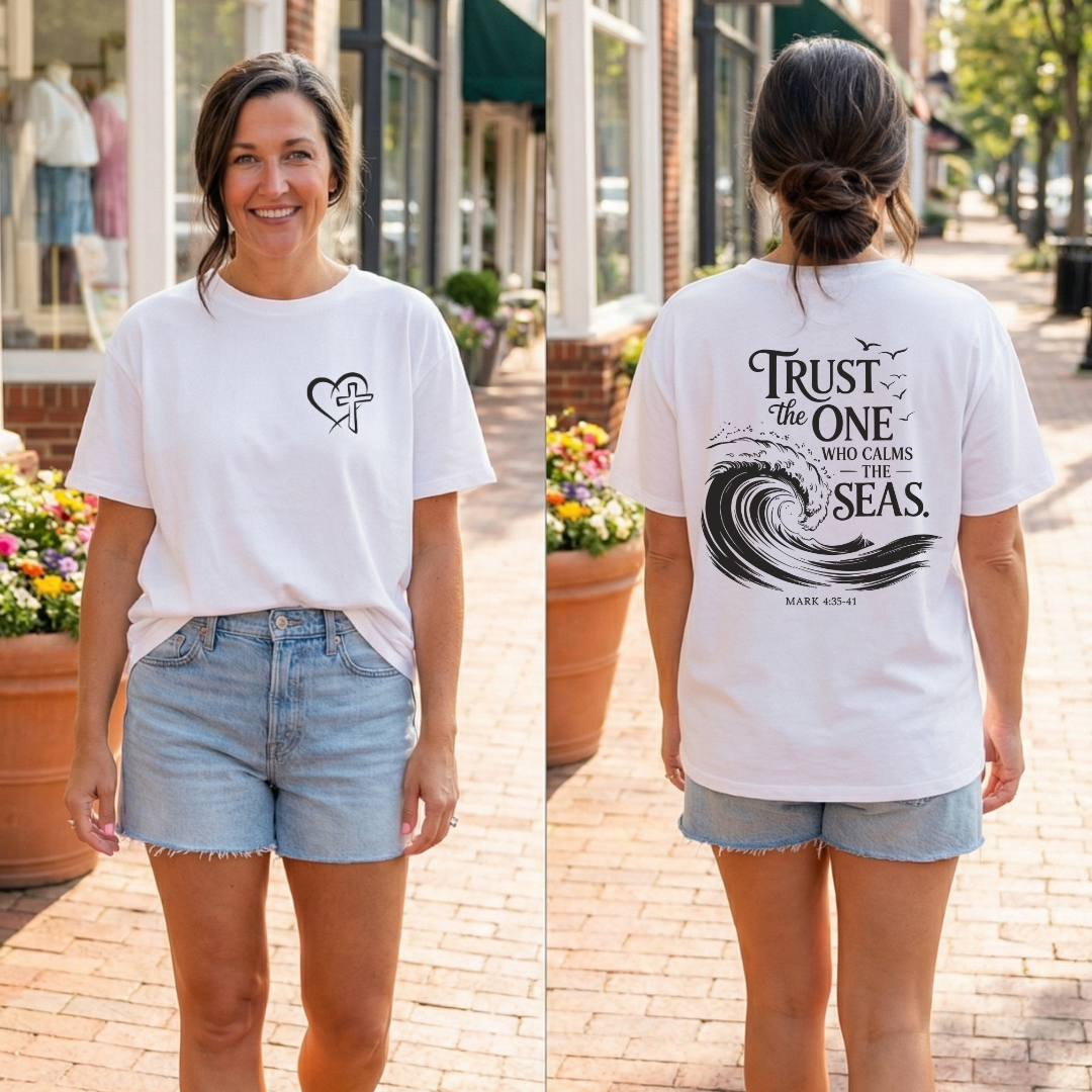 Embroidered Heart & Cross T-Shirt — Minimalist Christian Faith Tee
