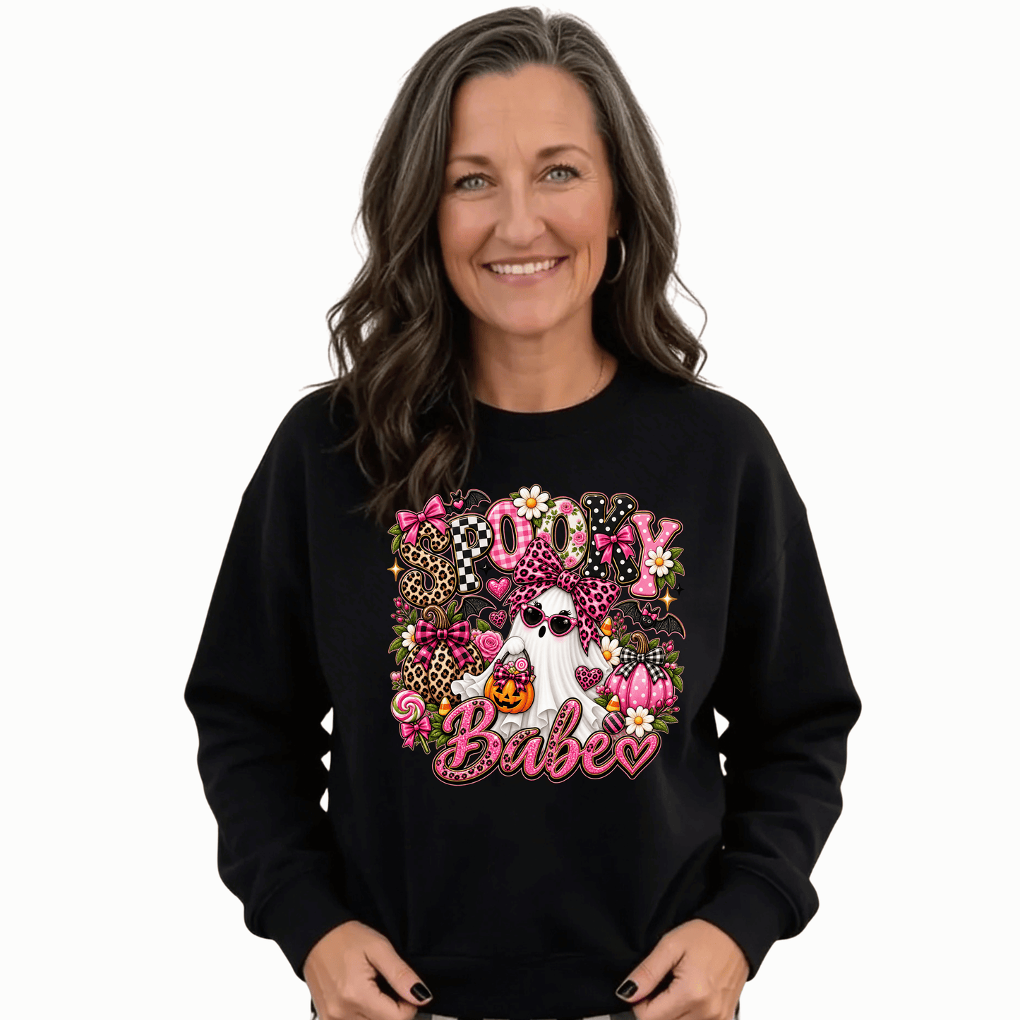 Crewneck Sweatshirt — 'Spooky Babe' Cute Halloween Ghost Graphic