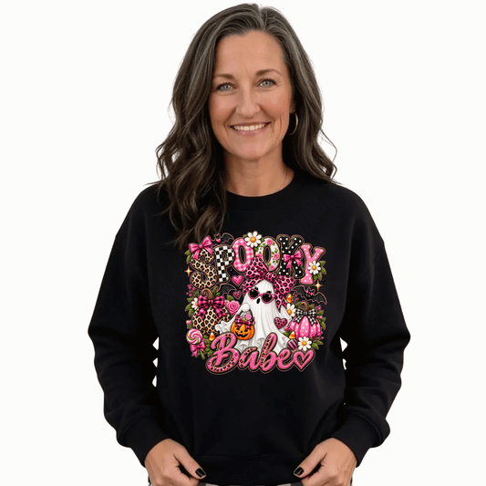 Crewneck Sweatshirt — 'Spooky Babe' Cute Halloween Ghost Graphic