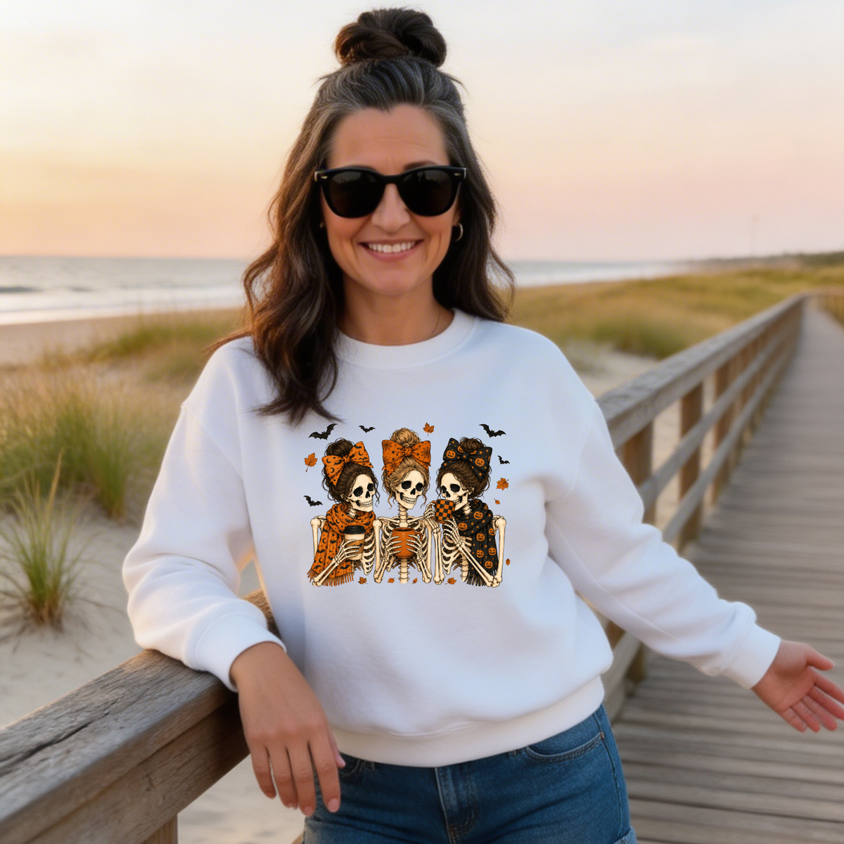 Skeleton Sisters Crewneck Sweatshirt — Halloween Day of the Dead Gothic Graphic