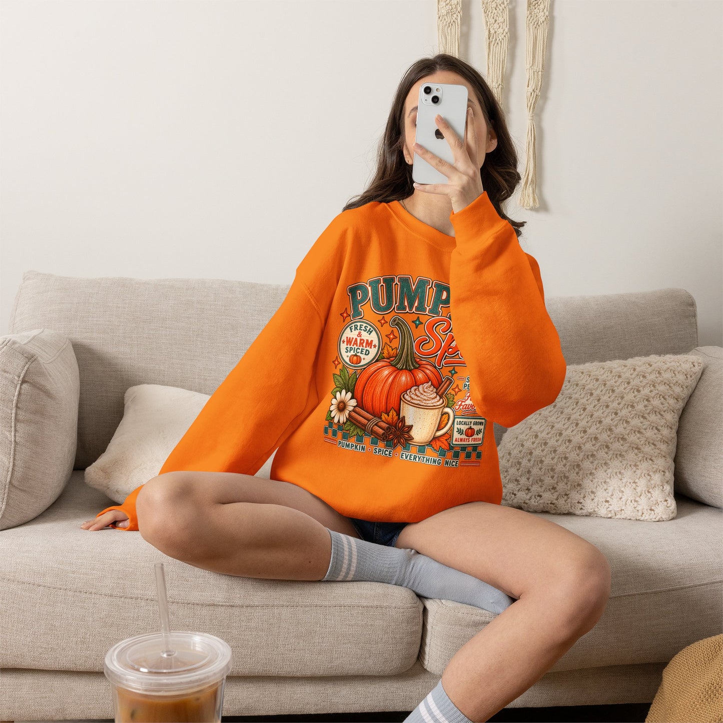 Pumpkin Spice Fall Sweatshirt — Cozy Pumpkin Latte Autumn Graphic