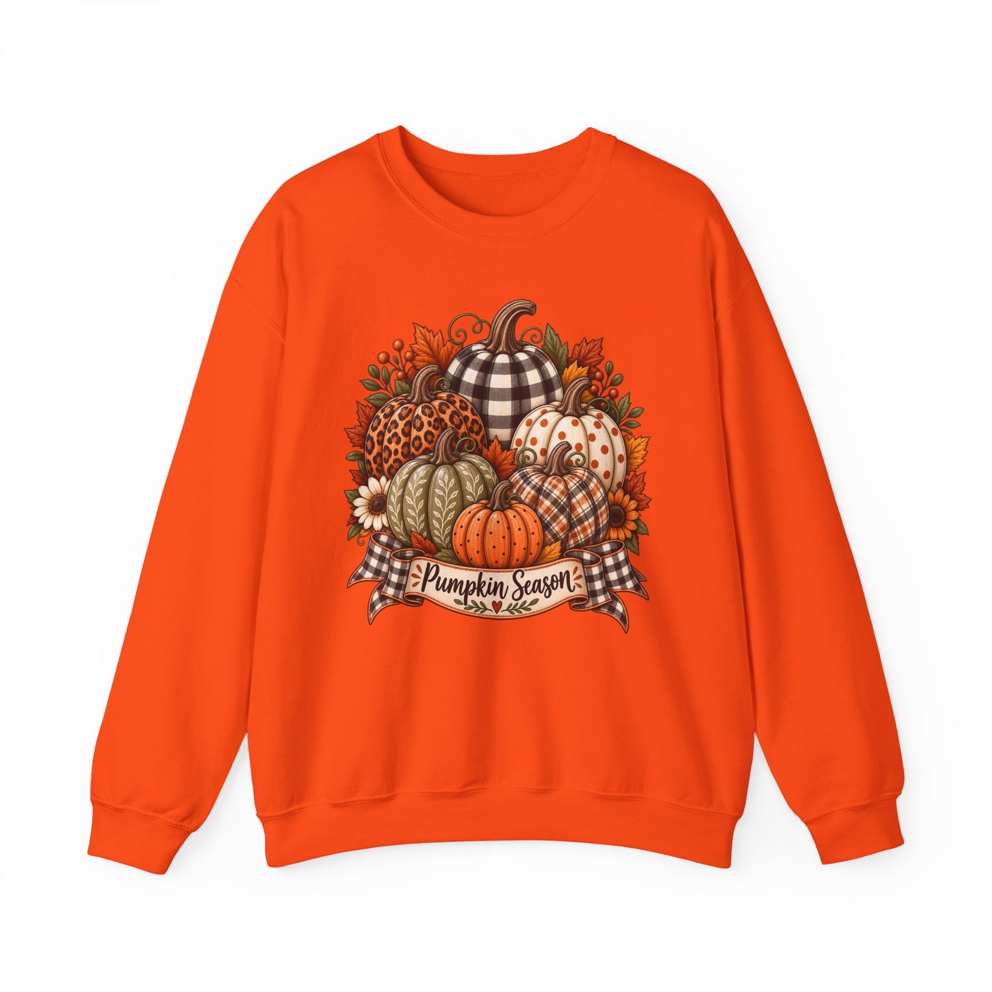 Pumpkin Season Fall Sweatshirt — Plaid & Floral Autumn Pumpkins Crewneck