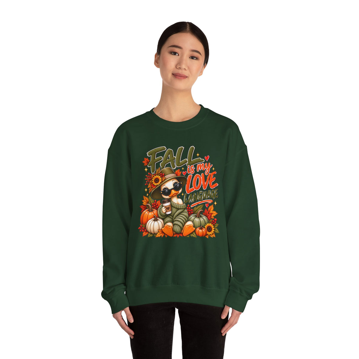 Fall Is My Love Language Sweatshirt — Cute Duck & Pumpkin Autumn Crewneck