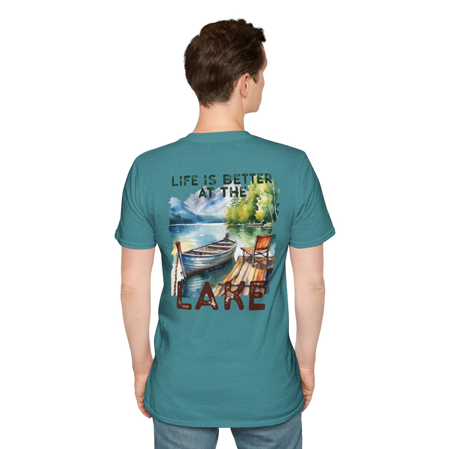 Lake Life T-Shirt — "Life Is Better at the Lake" Boat, Dock & Rocking Chair Design
