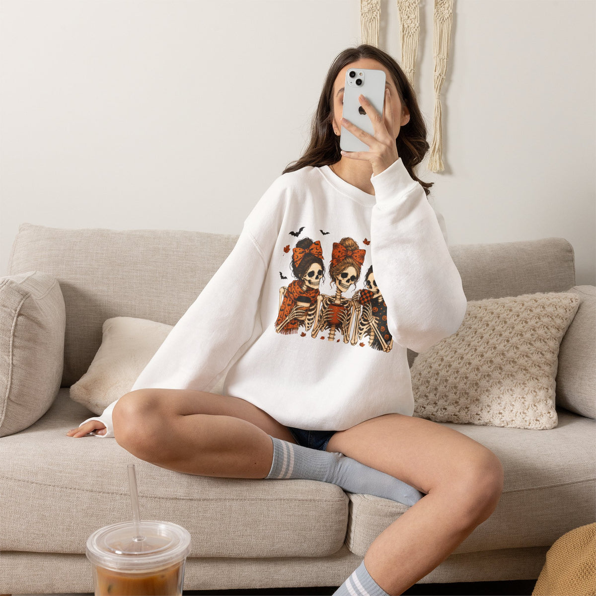 Skeleton Sisters Crewneck Sweatshirt — Halloween Day of the Dead Gothic Graphic