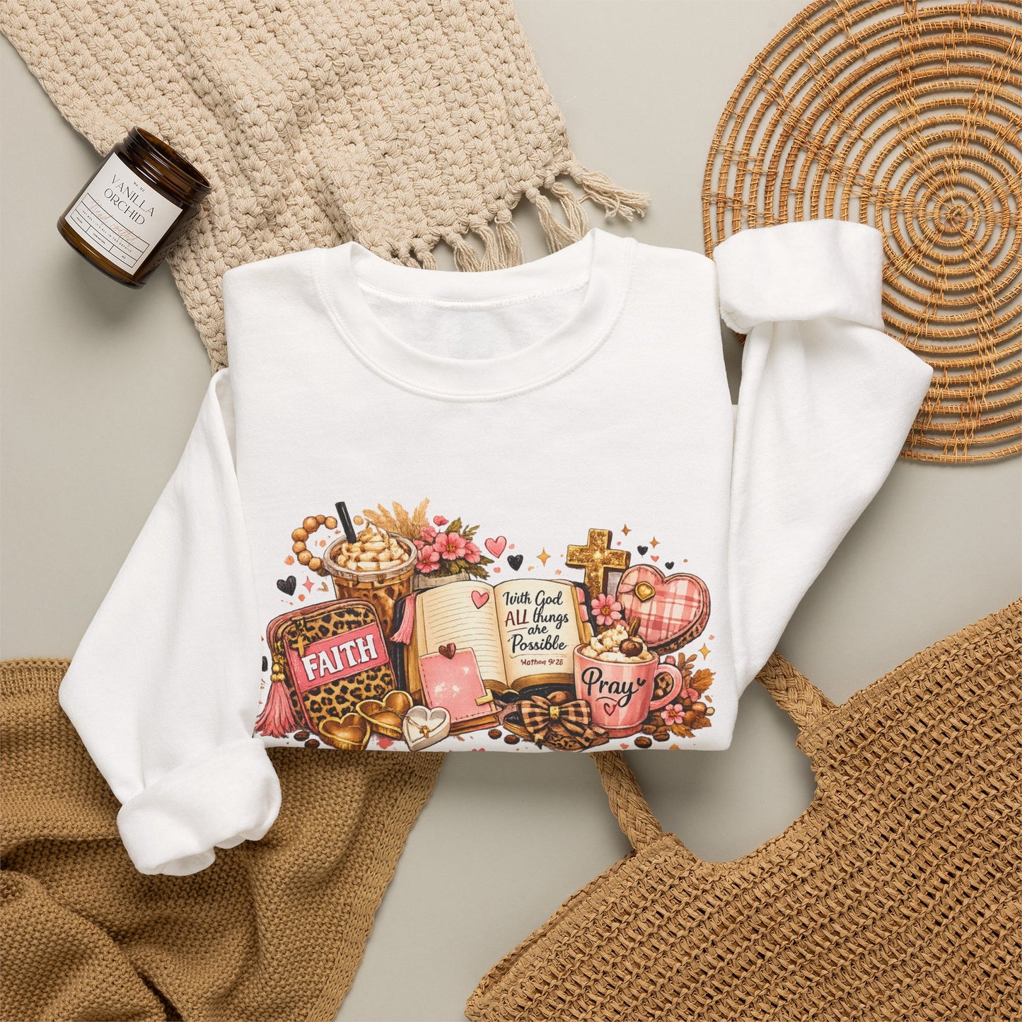 Faith & Coffee Crewneck Sweatshirt — 'Leap of Faith' Christian Cozy Pullover
