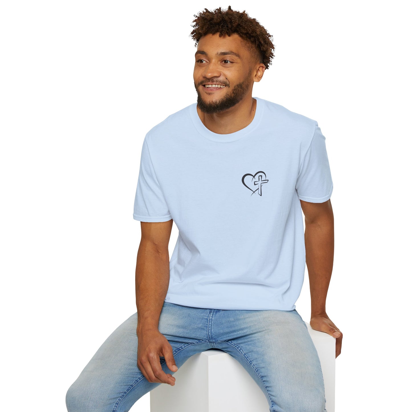 Christian Heart Cross T-Shirt — Small Faith Logo Chest Tee