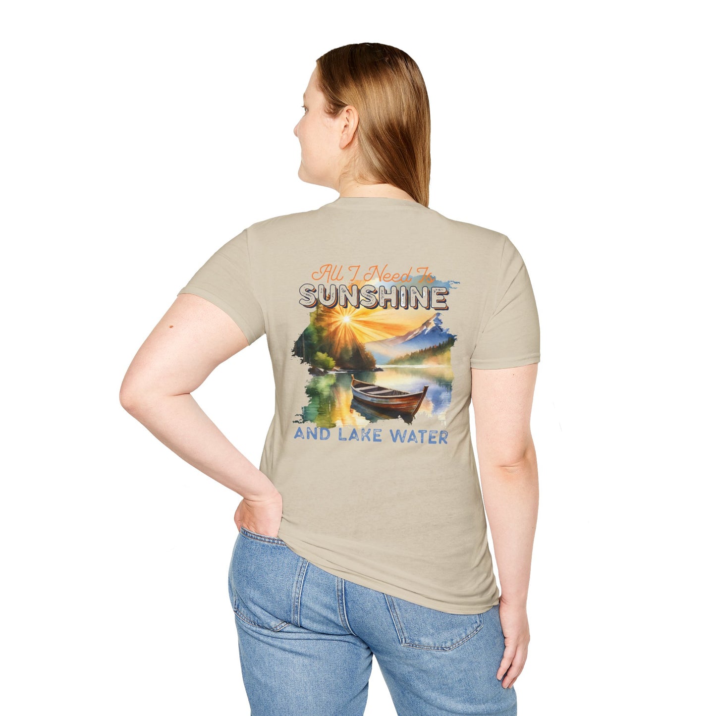 Sunshine & Lake Water Sunset T-Shirt — Boat on Lake View