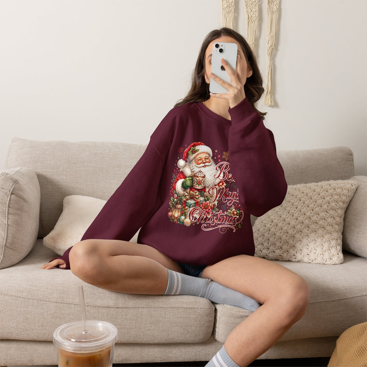 Believe in the Magic of Christmas Sweatshirt | Vintage Santa Christmas Crewneck for Women