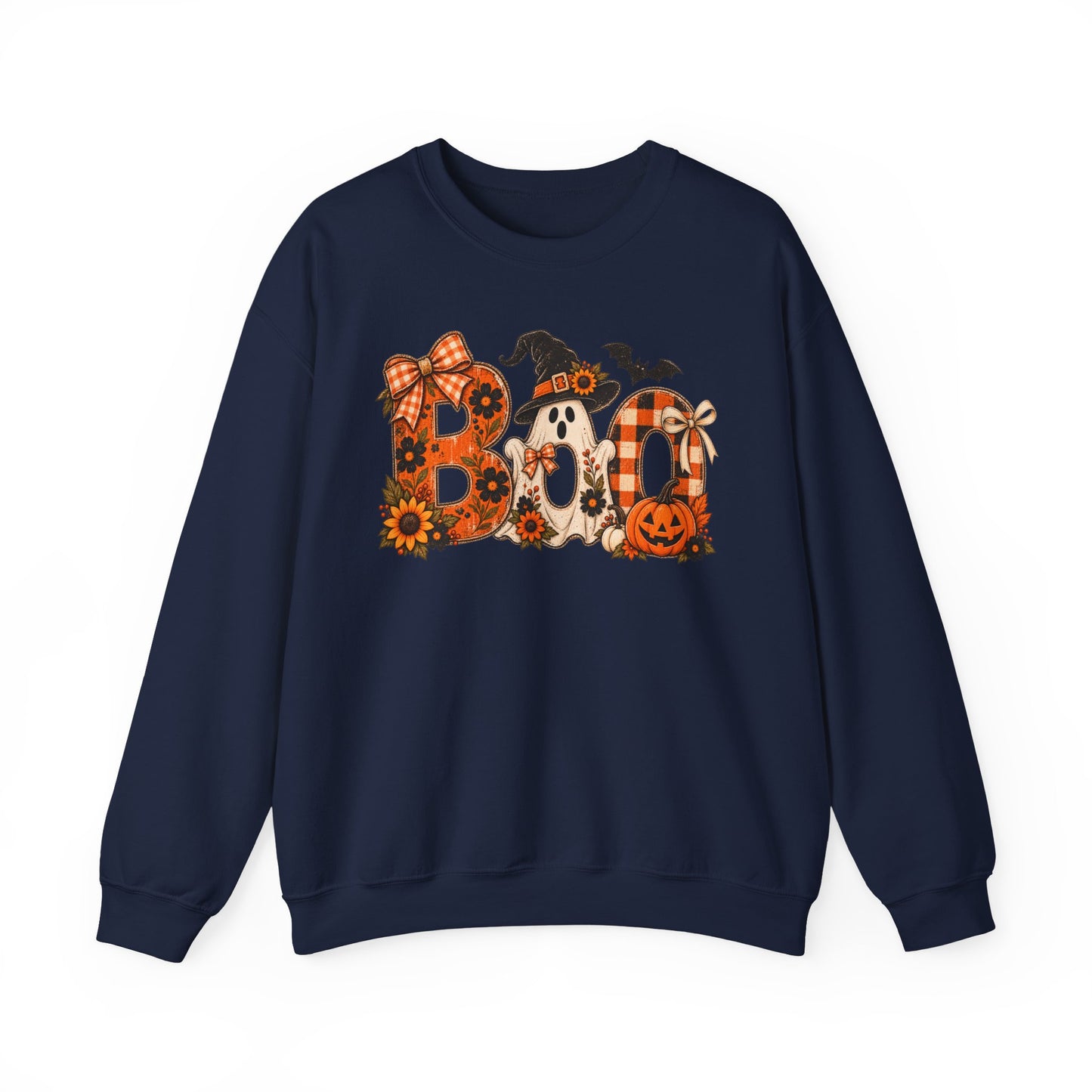 Halloween "Boo" Crewneck Sweatshirt — Cute Pumpkin & Ghost Fall Pullover