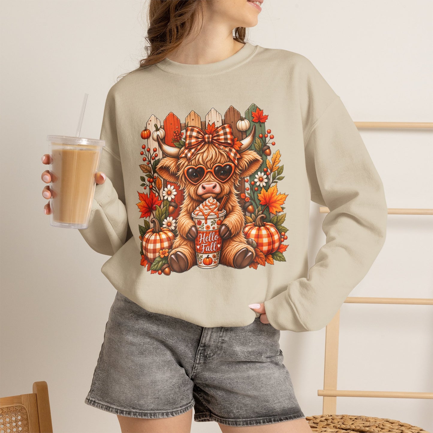 Cute Fall Cow Pumpkin Patch Sweatshirt — Cozy Autumn Crewneck