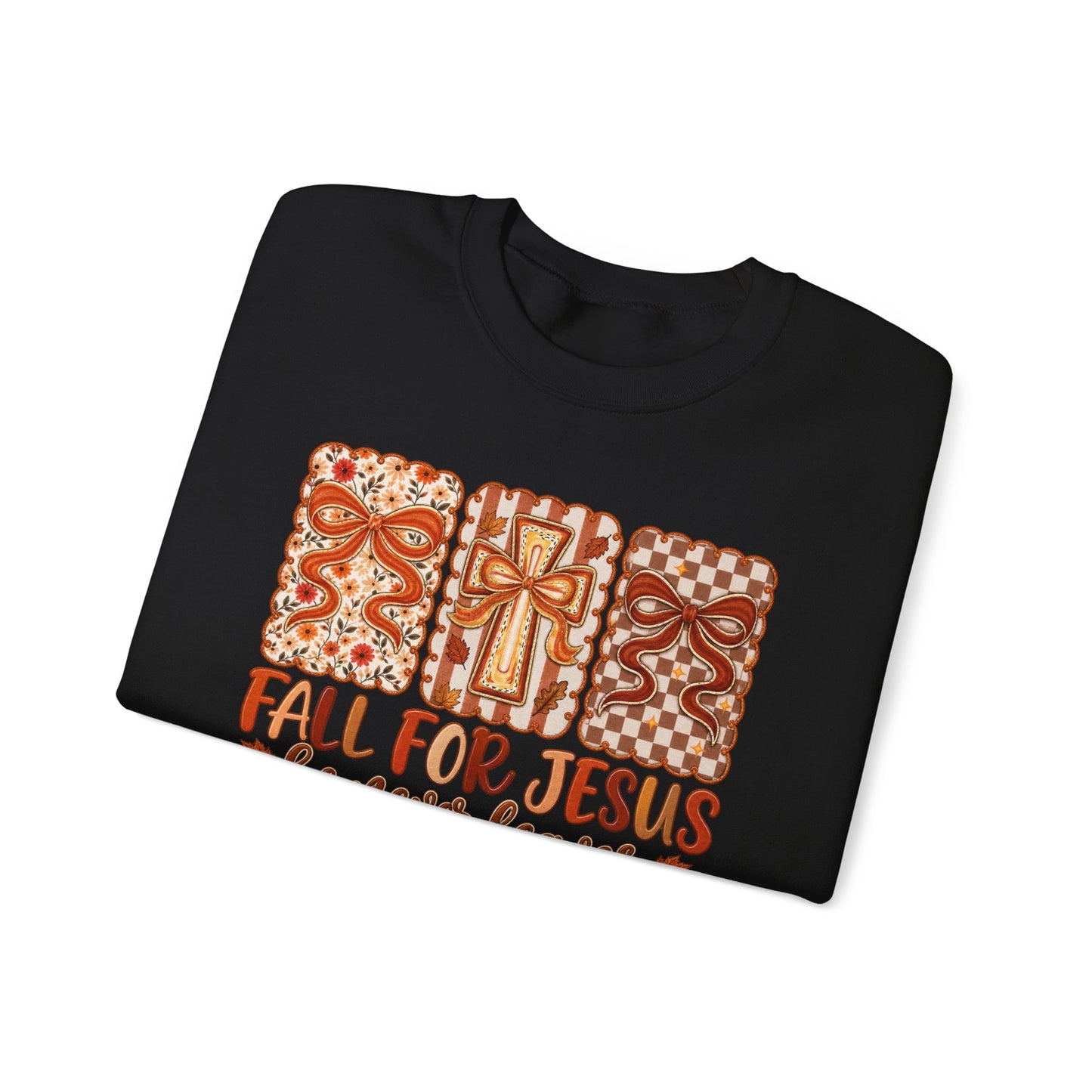 Crewneck Sweatshirt — Fall For Jesus Graphic, Autumn Leaves Faith Sweatshirt