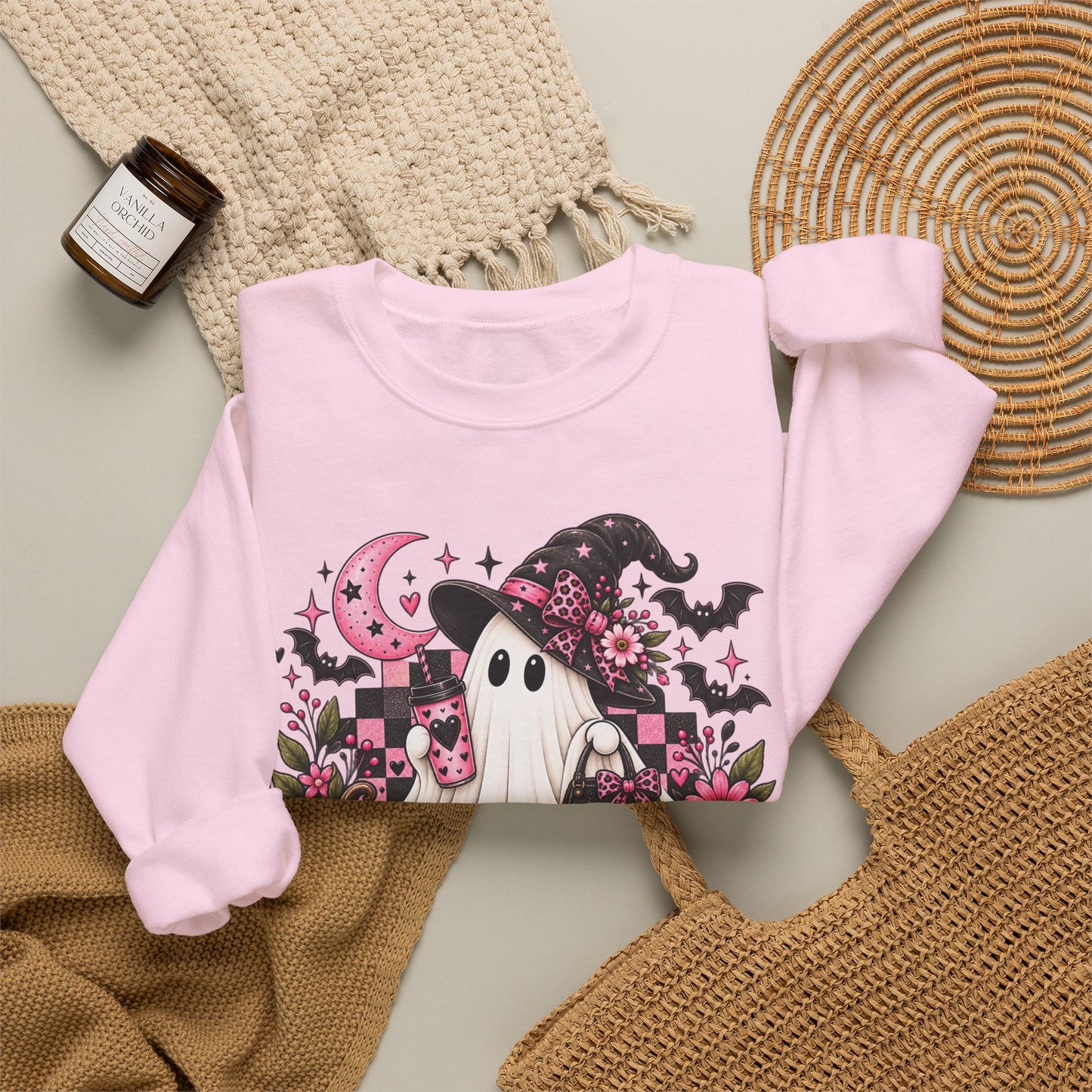 Ghost Witch Sweatshirt – Cute Pink Halloween Crewneck