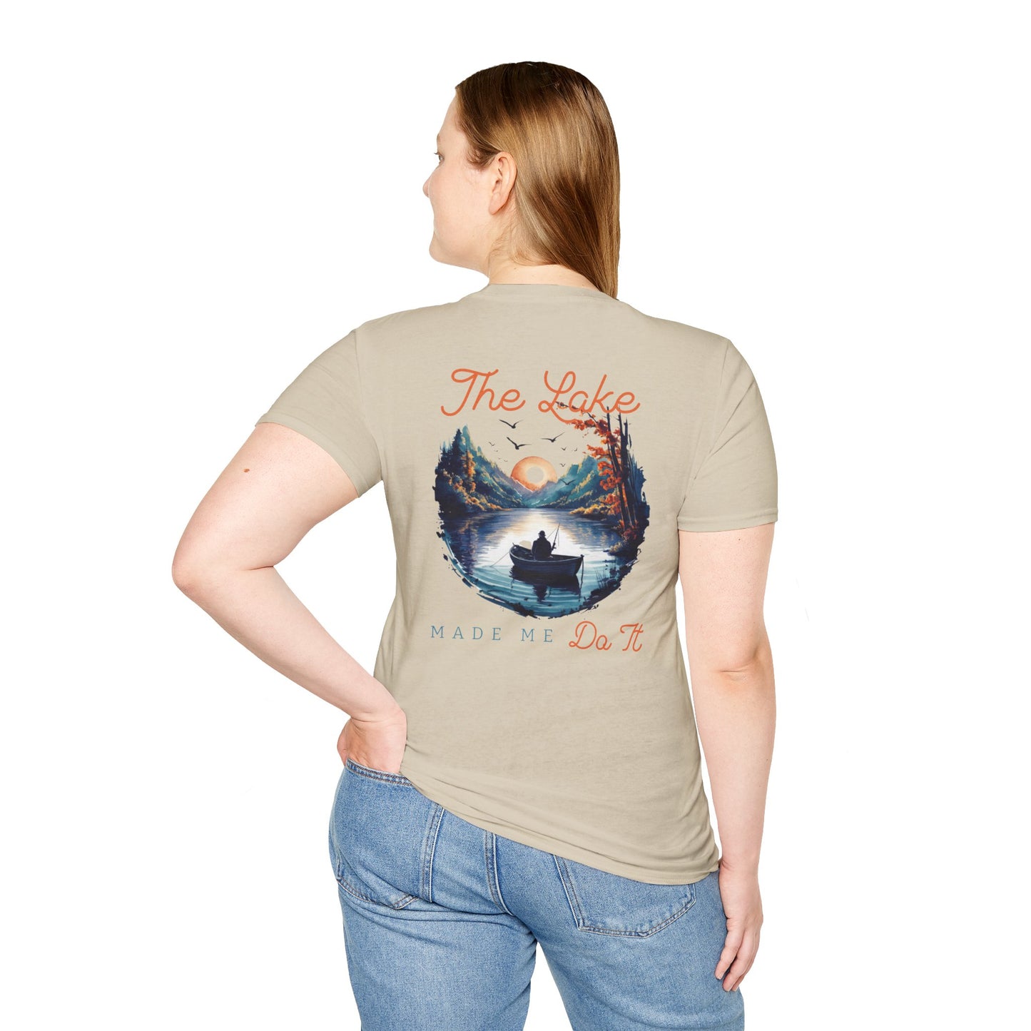 The Lake Made Me Do It Fishing Tee — Sunset Boat Graphic T-Shirt