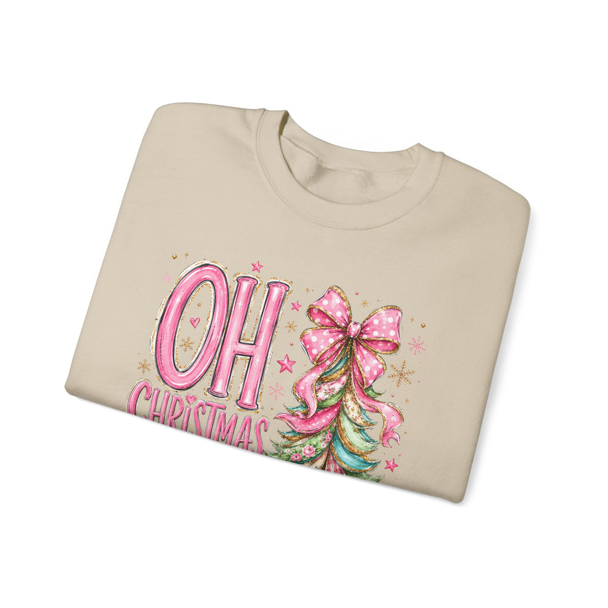 Oh Christmas Tree Sweatshirt | Pink Bow Christmas Crewneck for Women | Girly Holiday Graphic Sweatshirt