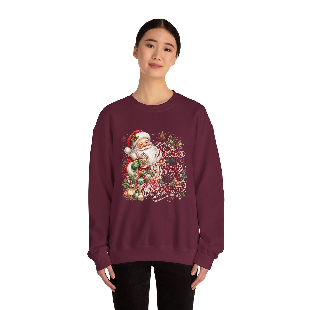 Believe in the Magic of Christmas Sweatshirt | Vintage Santa Christmas Crewneck for Women