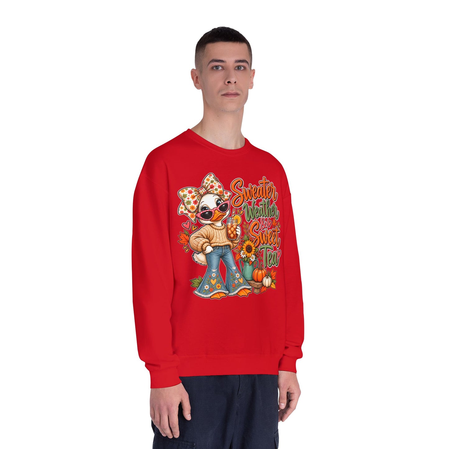 Fall Sweater Weather Crewneck Sweatshirt – Cute Pumpkin & Sunflower Graphic