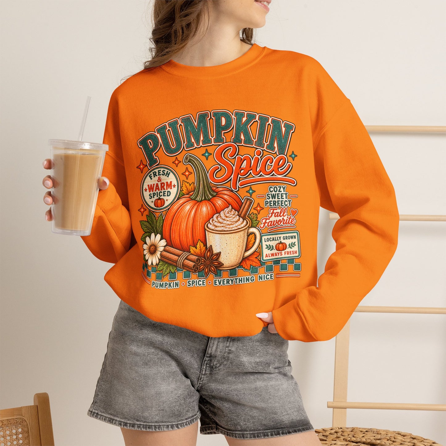Pumpkin Spice Fall Sweatshirt — Cozy Pumpkin Latte Autumn Graphic