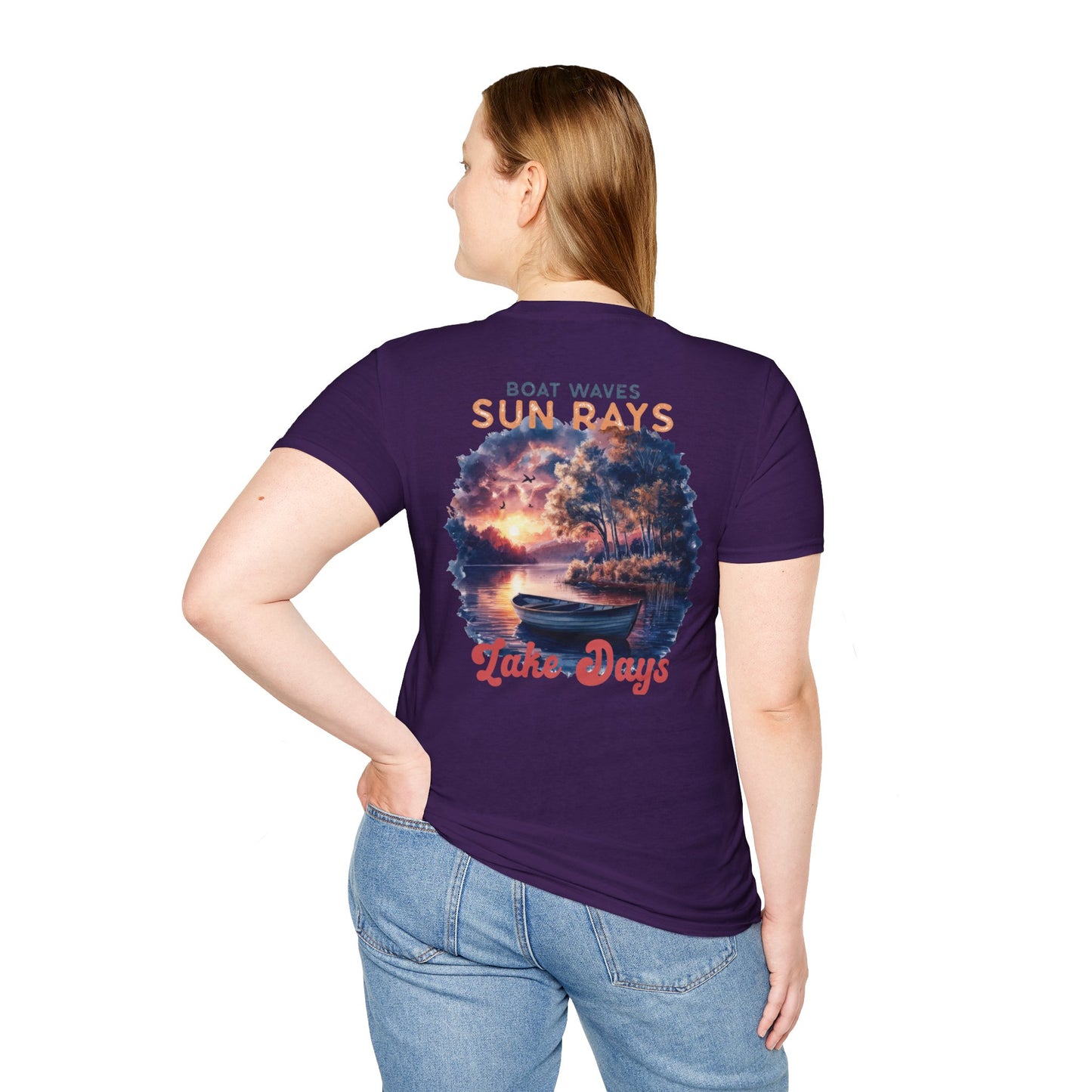 Lake Days Sunset Boat T-Shirt — Boat, Waves & Sun Rays