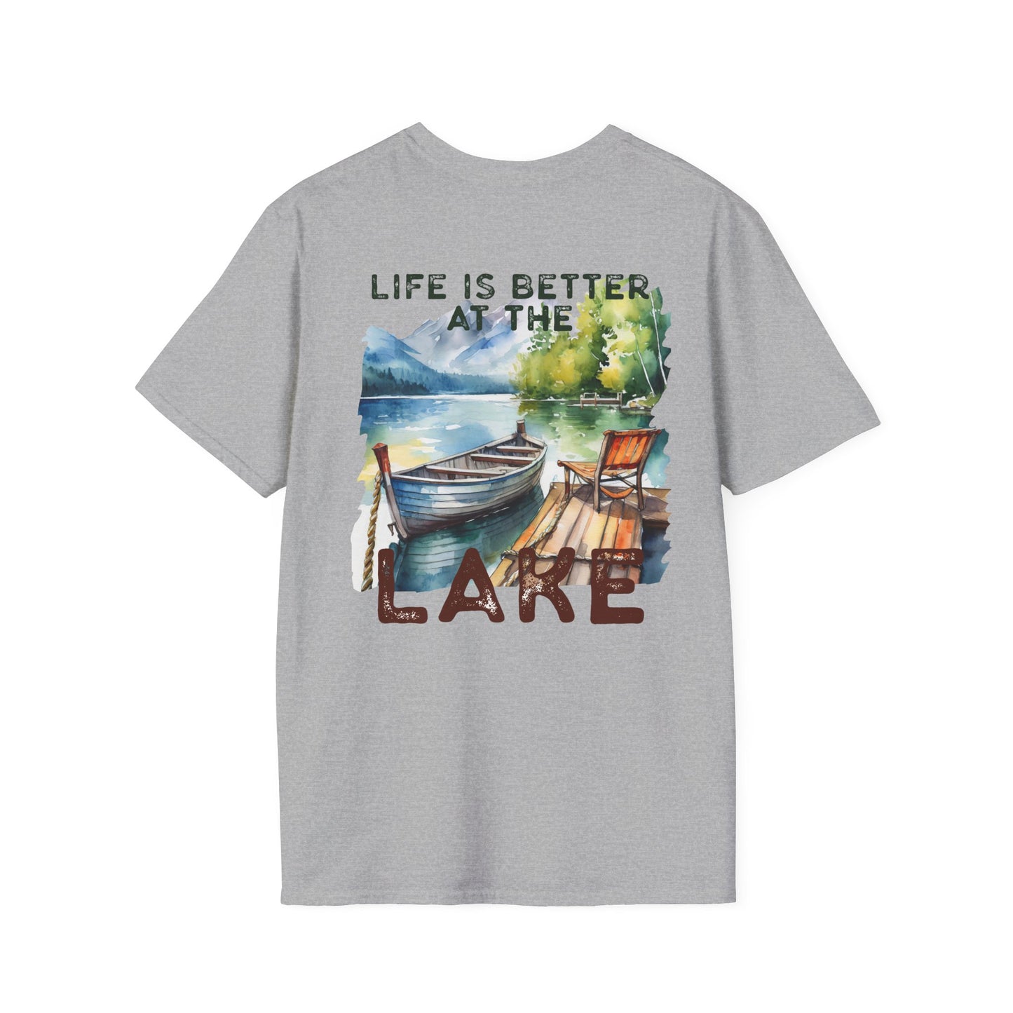 Lake Life T-Shirt — "Life Is Better at the Lake" Boat, Dock & Rocking Chair Design