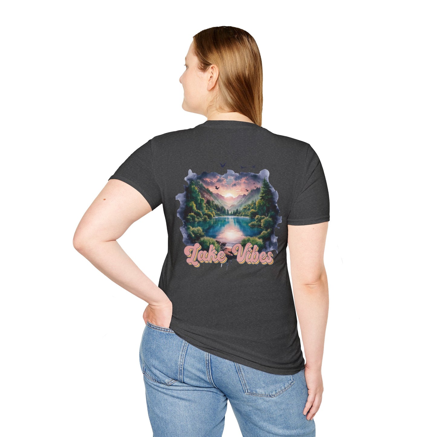 Lake Vibes T-Shirt — Pastel Scenic Watercolor Lake Tee