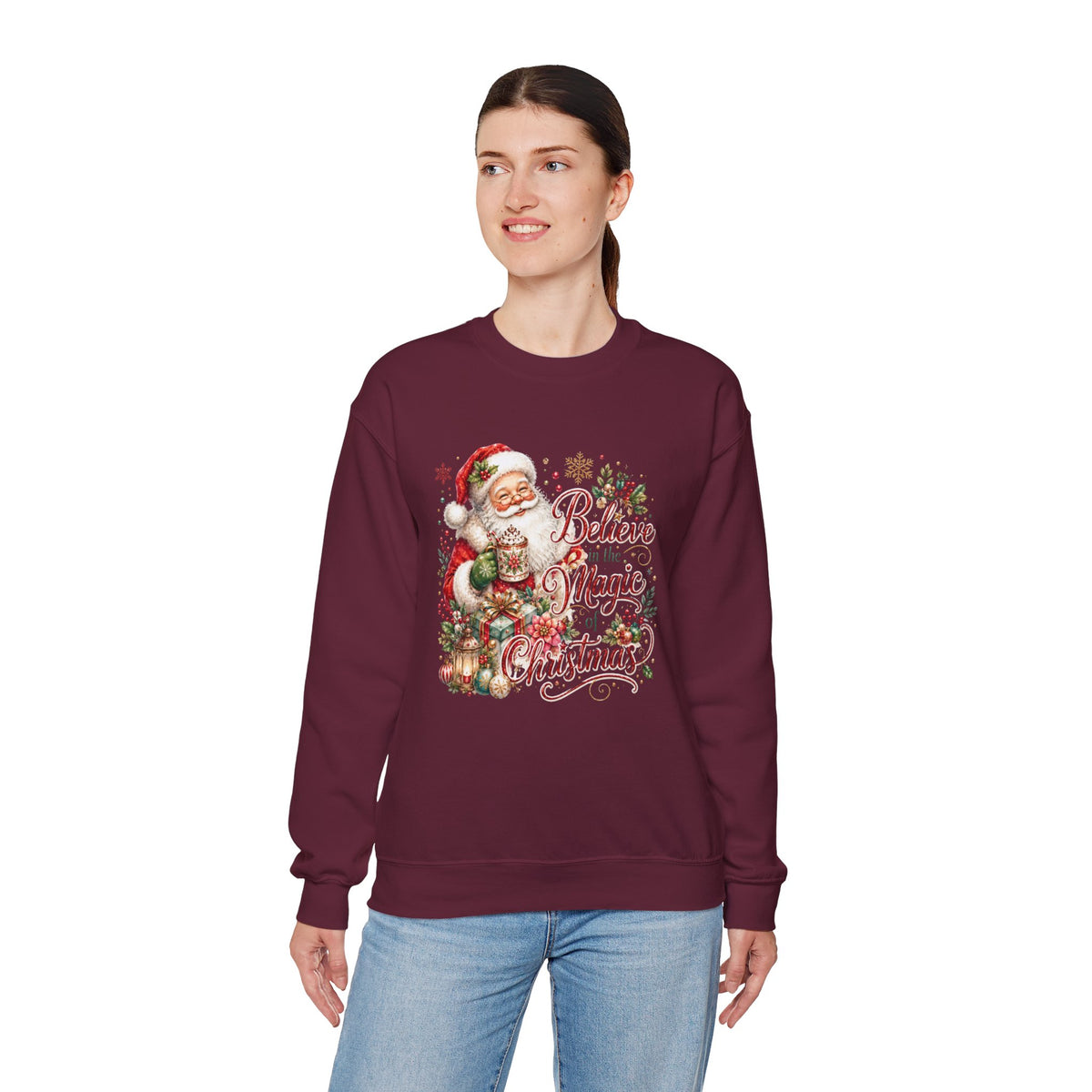 Believe in the Magic of Christmas Sweatshirt | Vintage Santa Christmas Crewneck for Women