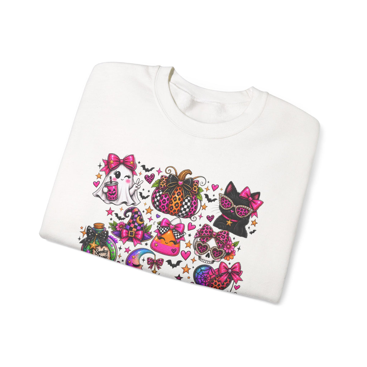 Halloween Cat & Pumpkin Crewneck Sweatshirt — Colorful Spooky Cute Design