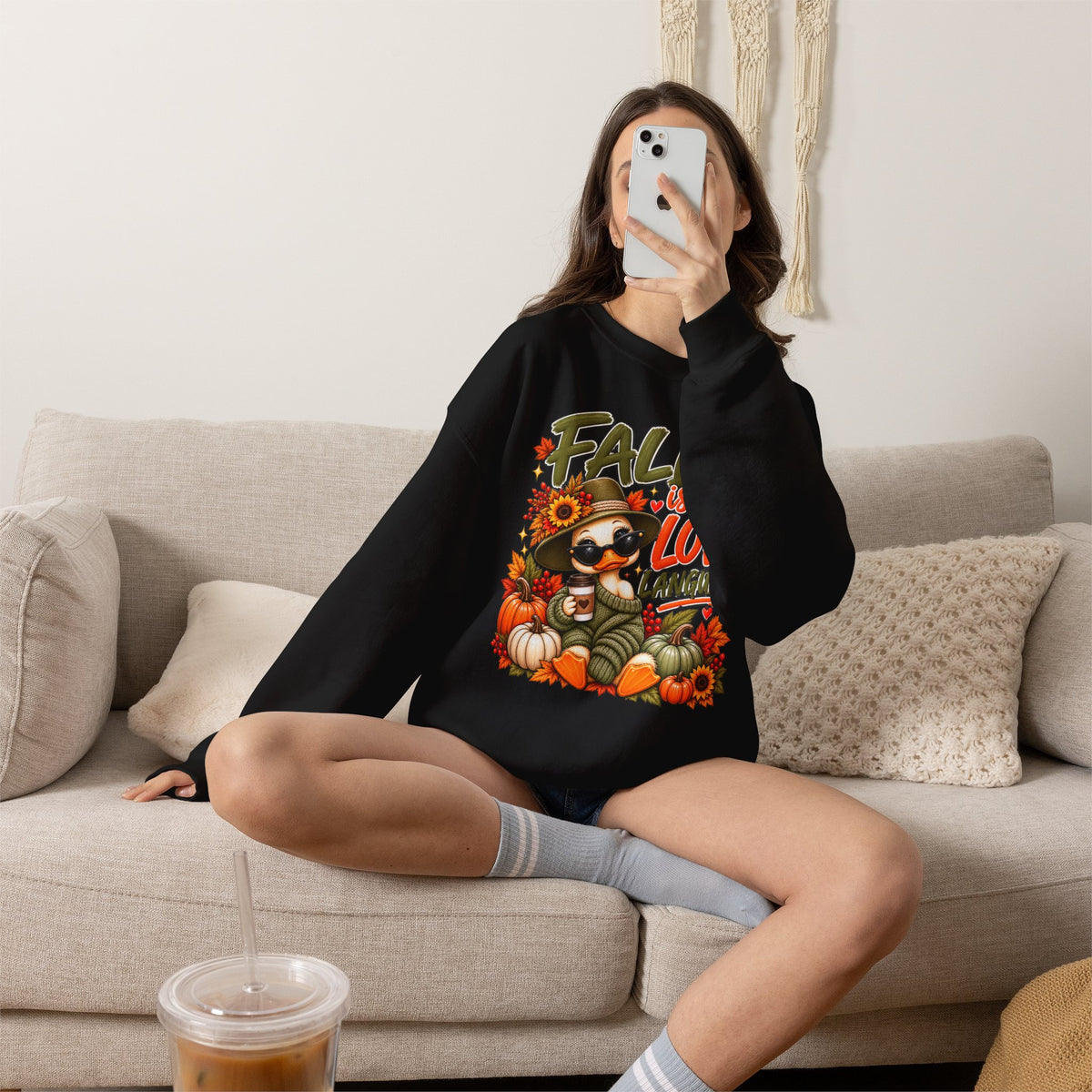 Fall Is My Love Language Sweatshirt — Cute Duck & Pumpkin Autumn Crewneck