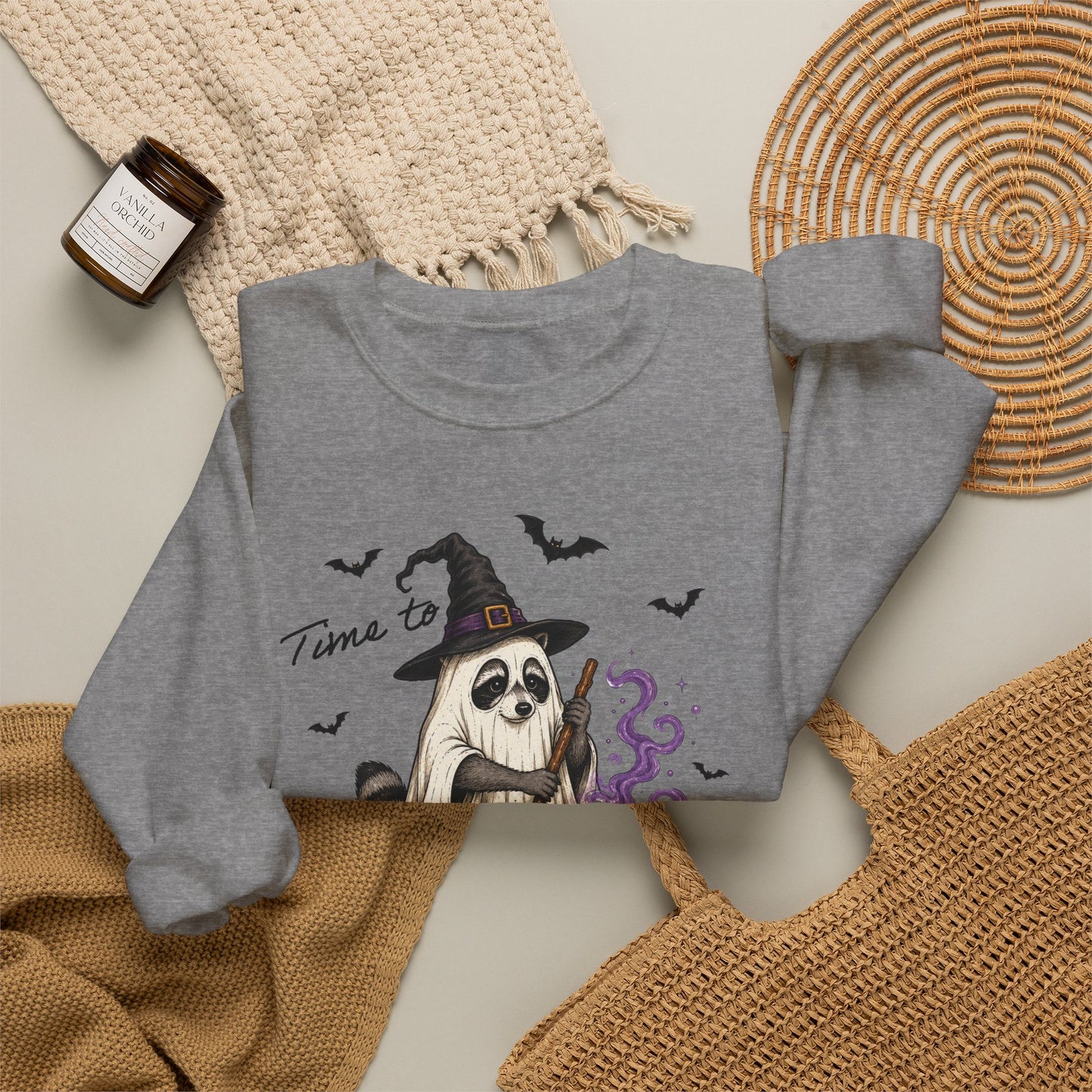 Sweatshirt — "Stir the Pot" Witch Raccoon Halloween Crewneck