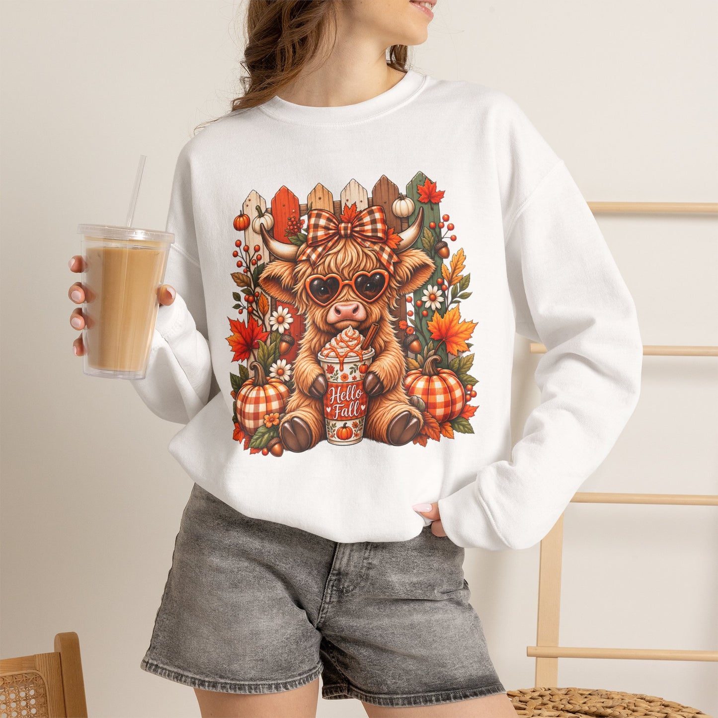 Cute Fall Cow Pumpkin Patch Sweatshirt — Cozy Autumn Crewneck