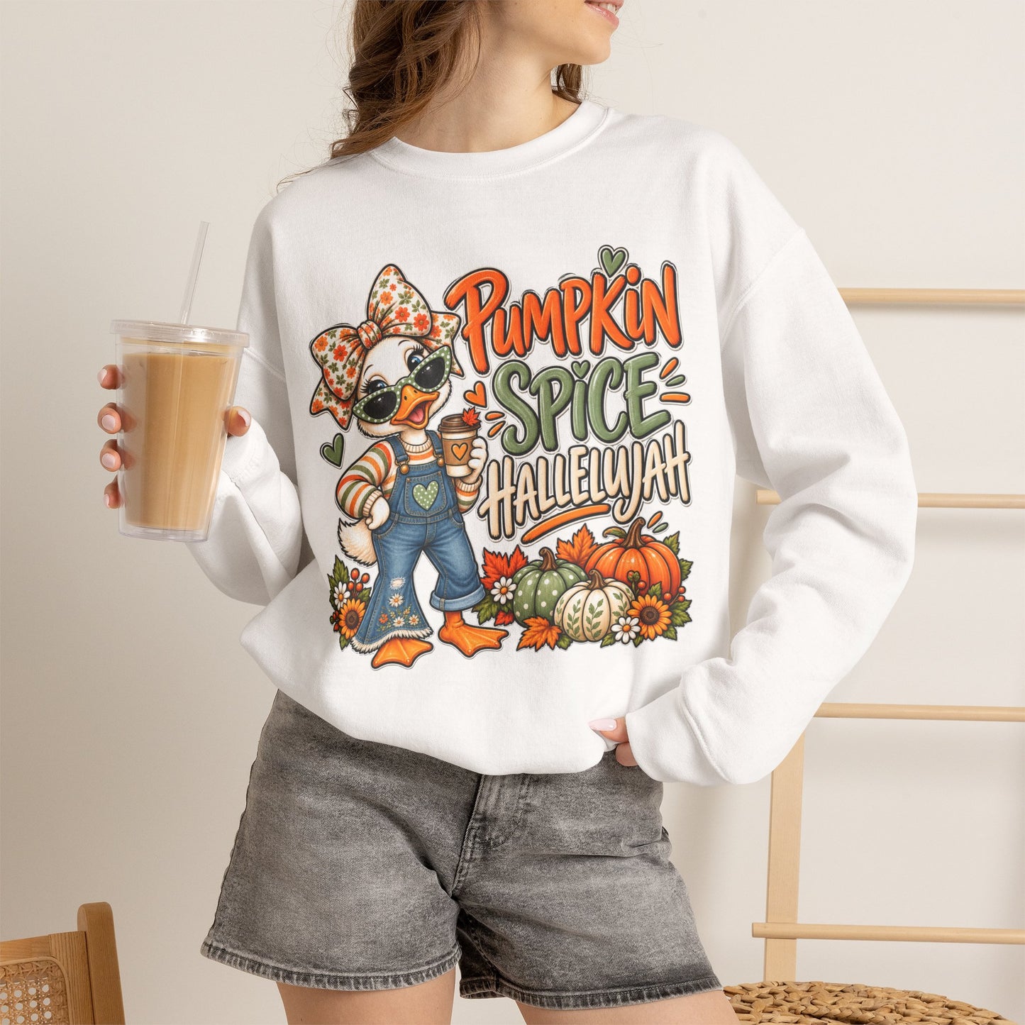 Pumpkin Spice Hallelujah Sweatshirt — Cute Fall Duck Graphic