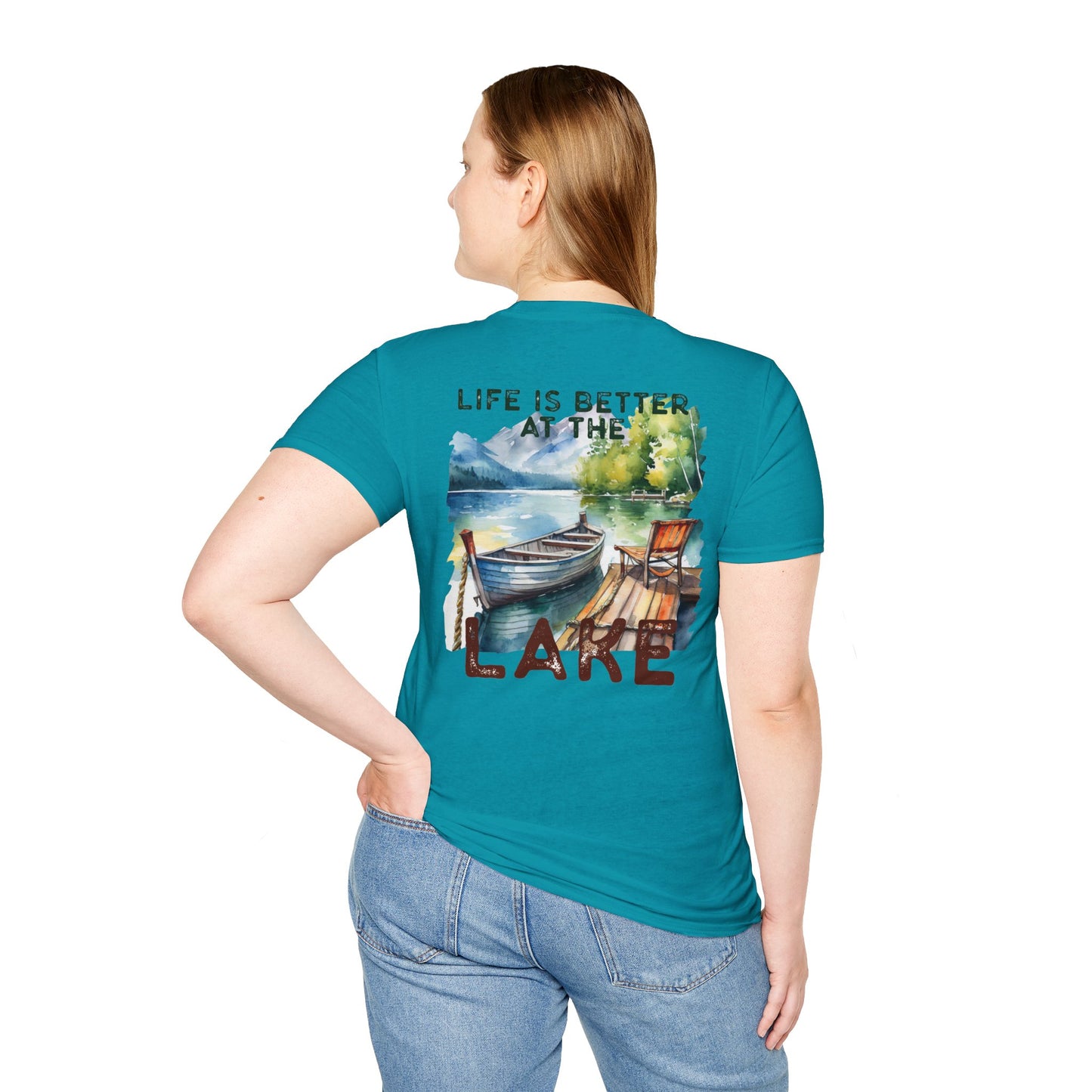 Lake Life T-Shirt — "Life Is Better at the Lake" Boat, Dock & Rocking Chair Design
