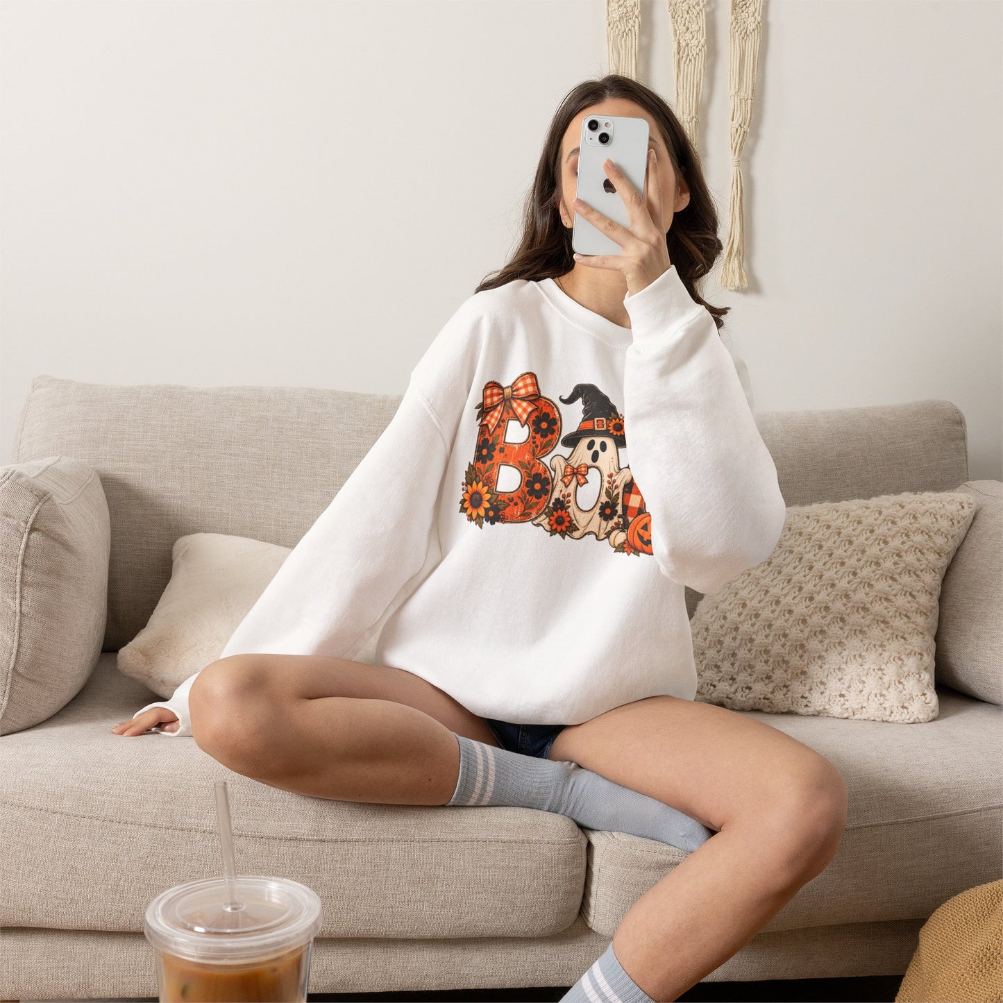 Halloween "Boo" Crewneck Sweatshirt — Cute Pumpkin & Ghost Fall Pullover