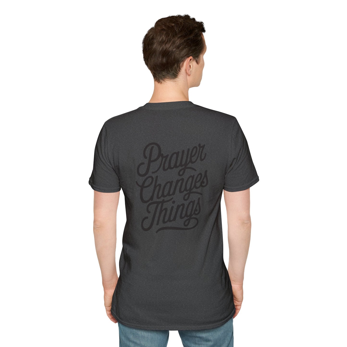 Minimal Heart & Cross T-Shirt — Small Faith Chest Logo