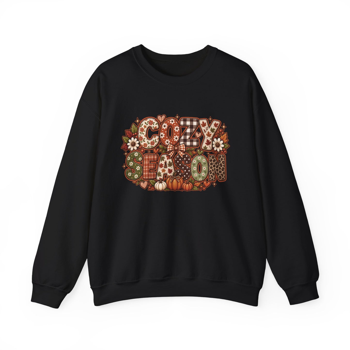 Cozy Season lettering crewneck | autumn pumpkins leaves sweatshirt