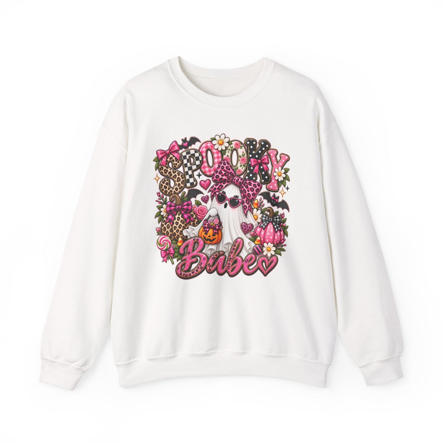 Crewneck Sweatshirt — 'Spooky Babe' Cute Halloween Ghost Graphic